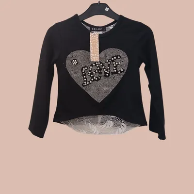 T-shirt fille noir manches longues cœur LOVE – Neuf avec étiquette (2 ans)